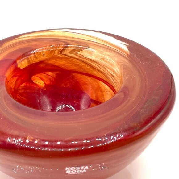 Kosta Boda Atoll Orange Votive Holder Crystal Hand Blown Anna Ehrner Sweden - Picture 3 of 7